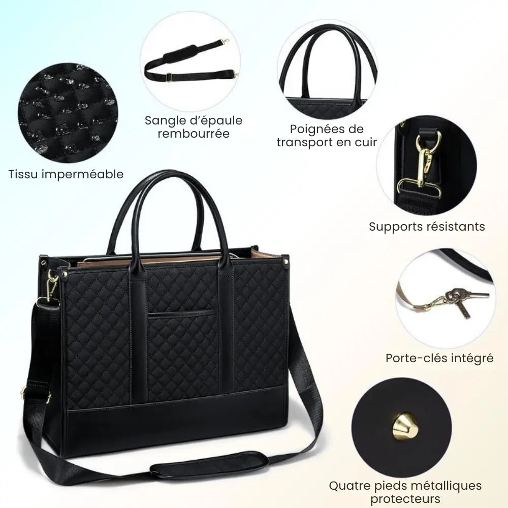 Sac Tote Laptop Premium - Étanche, Multi-poches & Pochette Offerte